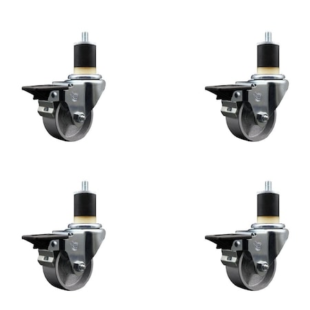 Service Caster 3'' Semi Steel Swivel 1-7/8'' Expanding Stem Caster Set with Brake, 4PK SCC-EX20S315-SSR-PLB-178-4